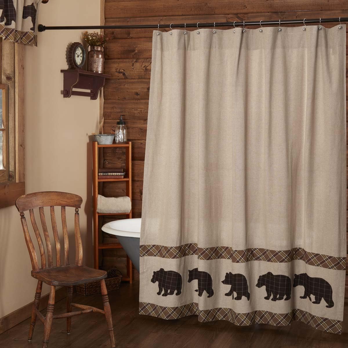 Black Forest Decor Bear Shower Curtain - Rustic Lodge Design - 72" x 72"