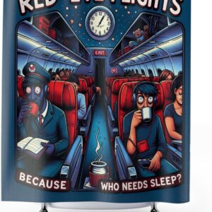 Retro Cartoon Plane Cabin Shower Curtain - Midnight Flight Scene