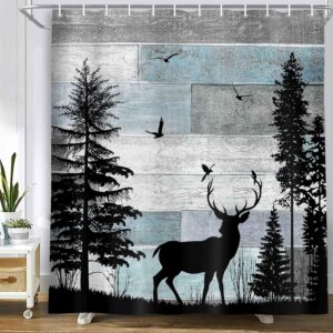 MERCHR Rustic Deer Forest Shower Curtain Set, 71x71"