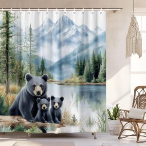 Rustic Black Bear Shower Curtain, 72" Forest Lodge Decor