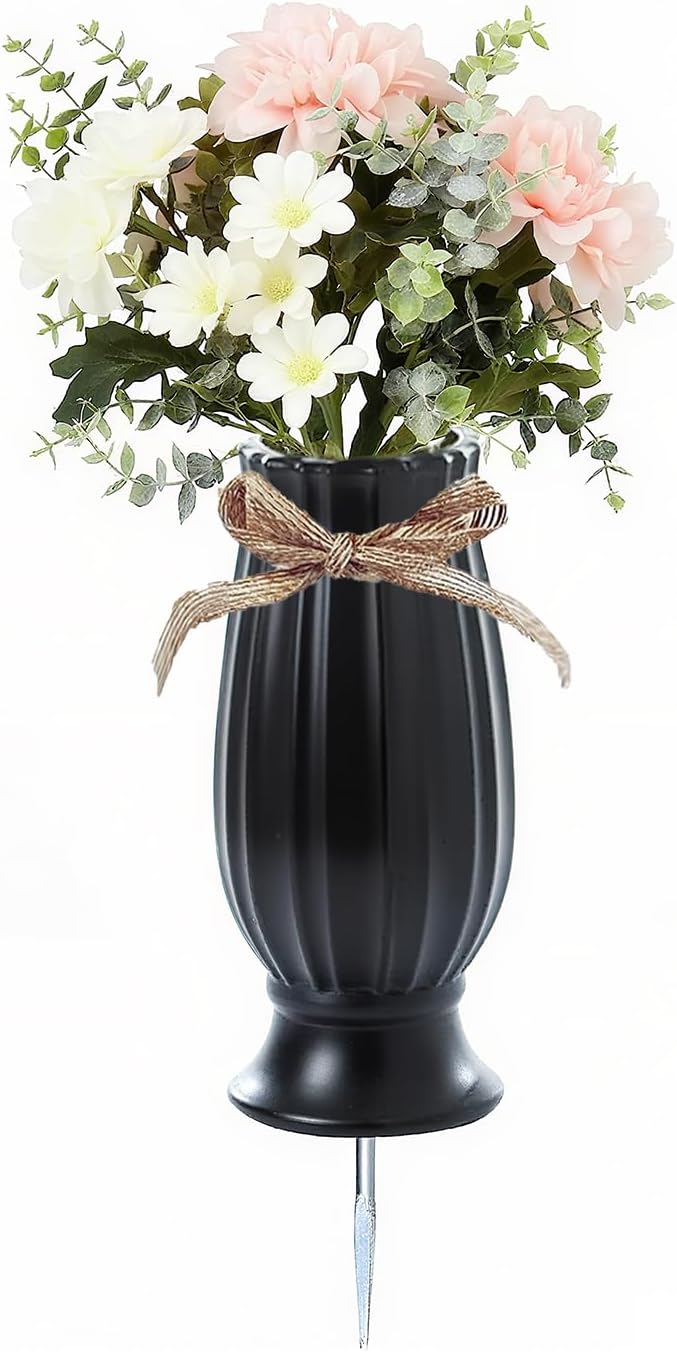 Durable Cemetery Vase with Spikes, Black