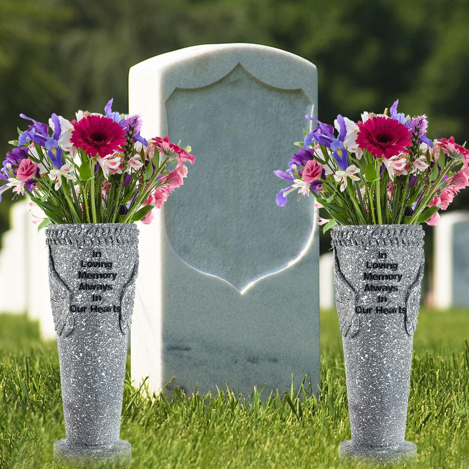 Angel Wings Grave Vases (2-Pack) for Memorial Flowers
