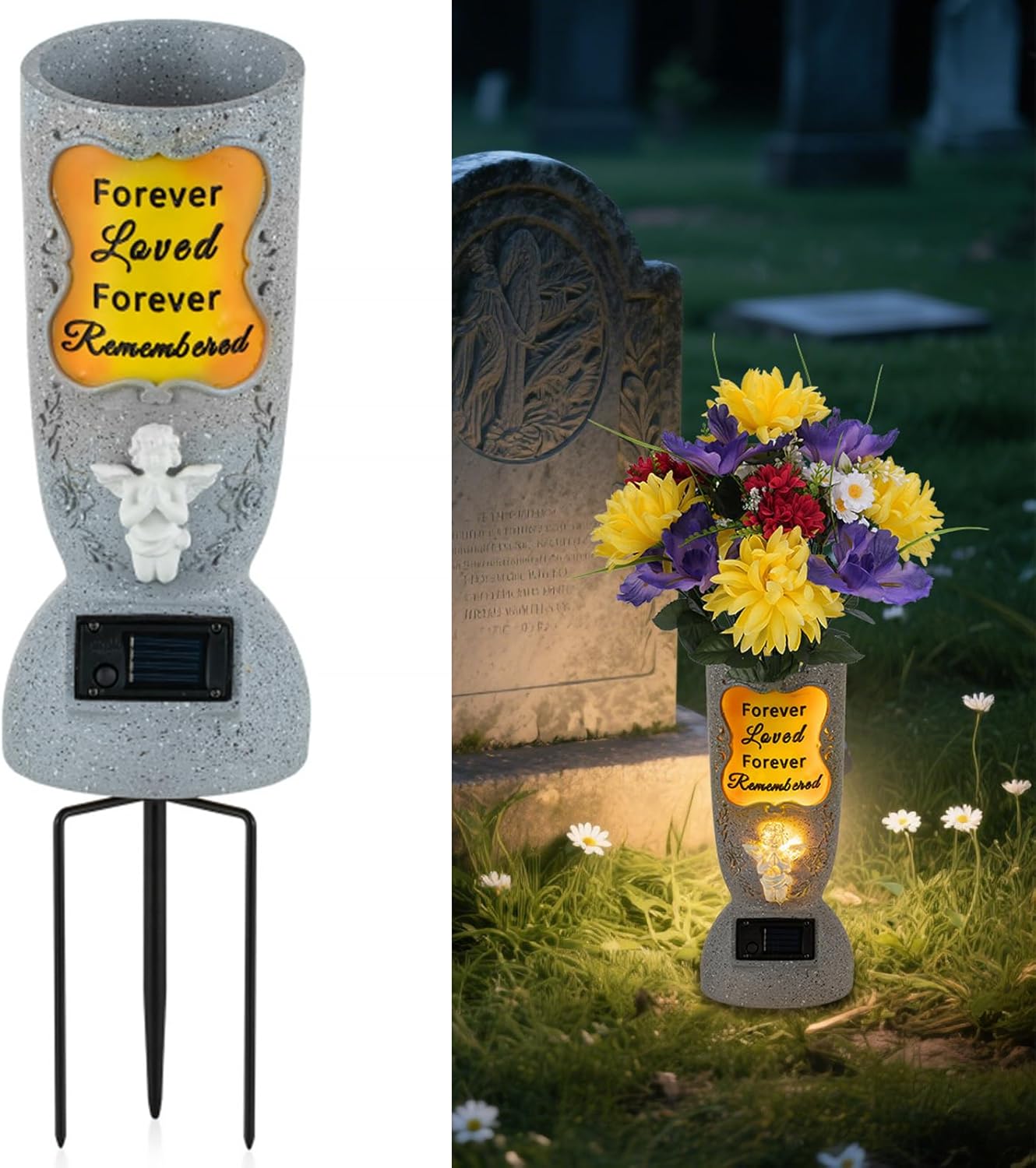 Solar Angel Grave Vase – Eternal Tribute LED Memorial