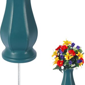 Blue Memorial Grave Flower Vase w/ Spike Stake