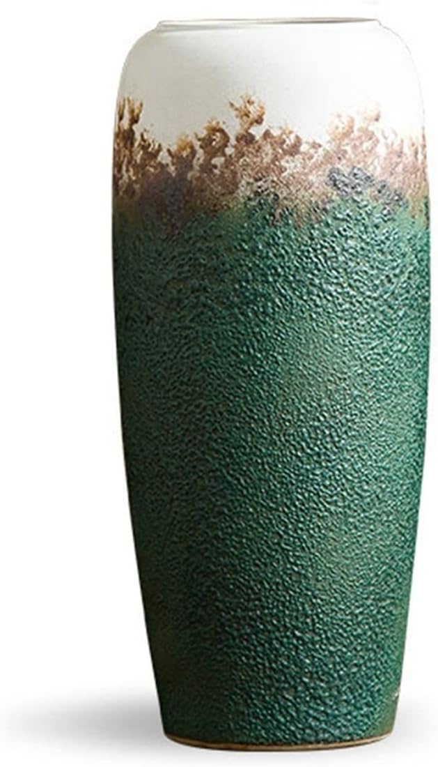 Large Gradient Ceramic Floor Vase - Modern Matte Green