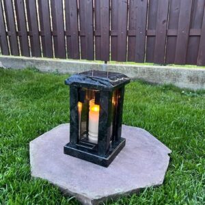 Black Granite Memorial Lantern - Grave Candle Holder
