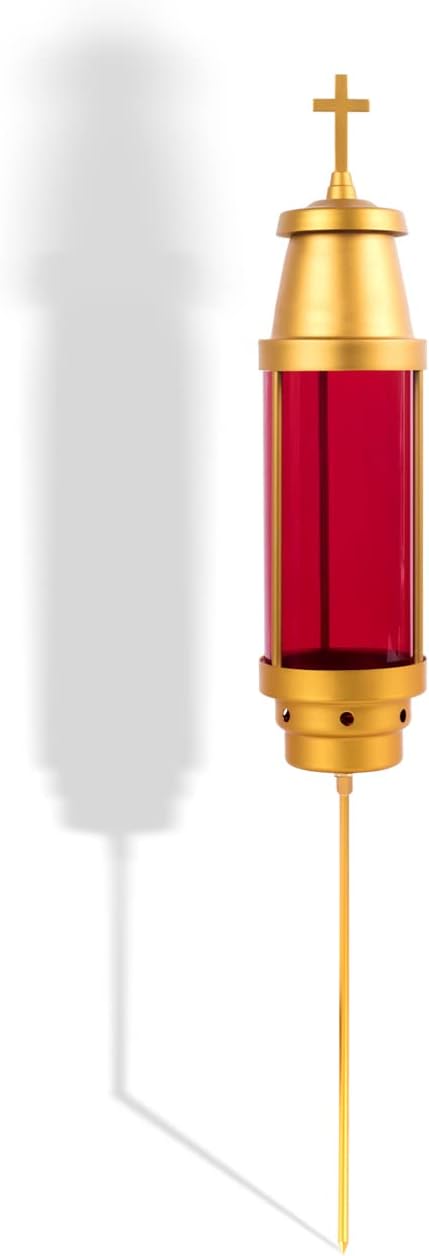 Memorial Cross Candle Holder for Graves - Red