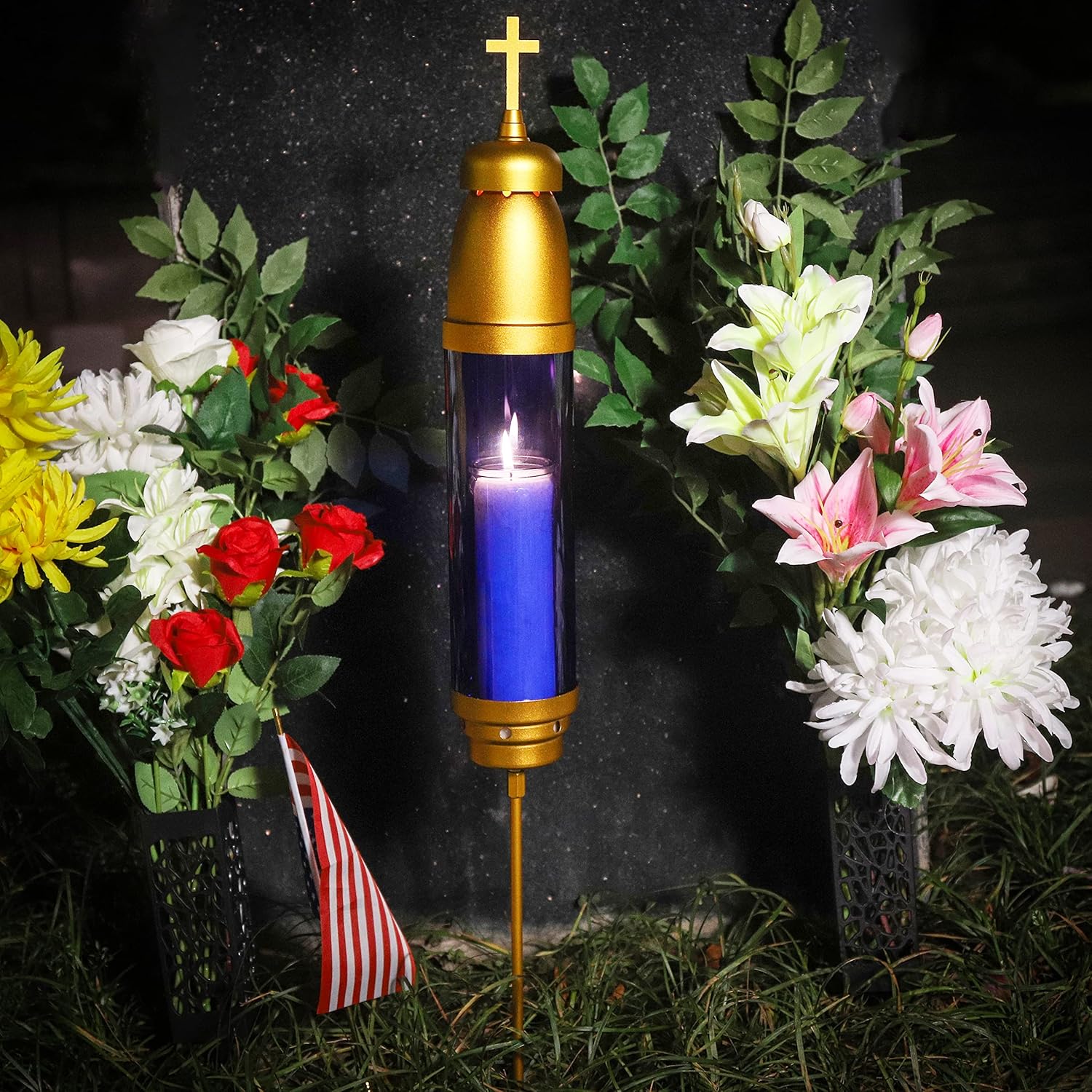 Eternal Light Dome Memorial Candle Holder - Gold/Blue
