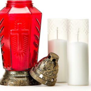 Taultic Lights Memorial Candle Holder, Red Glass, 12"