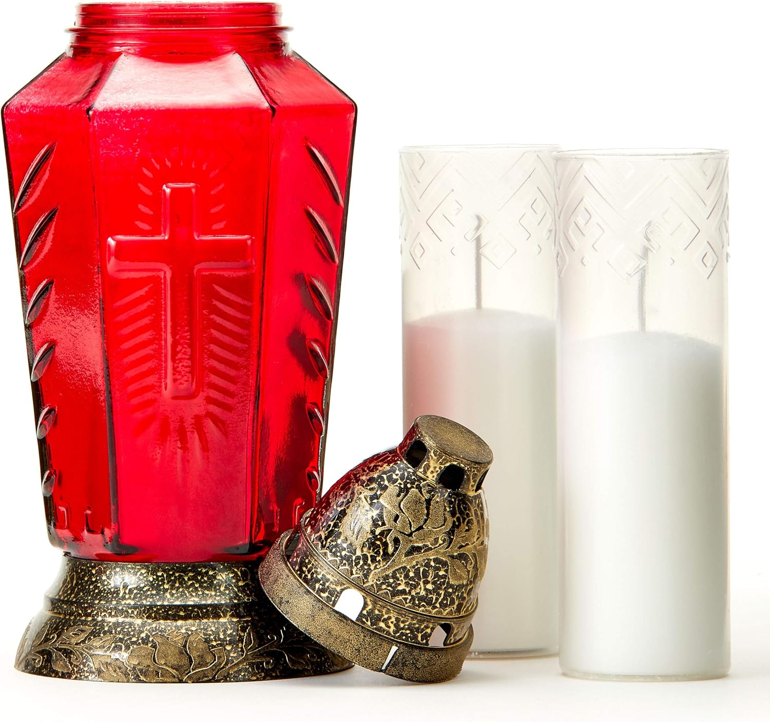 Taultic Lights Memorial Candle Holder, Red Glass, 12"