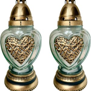 White Glass Memorial Candle with Heart - 2-Pack