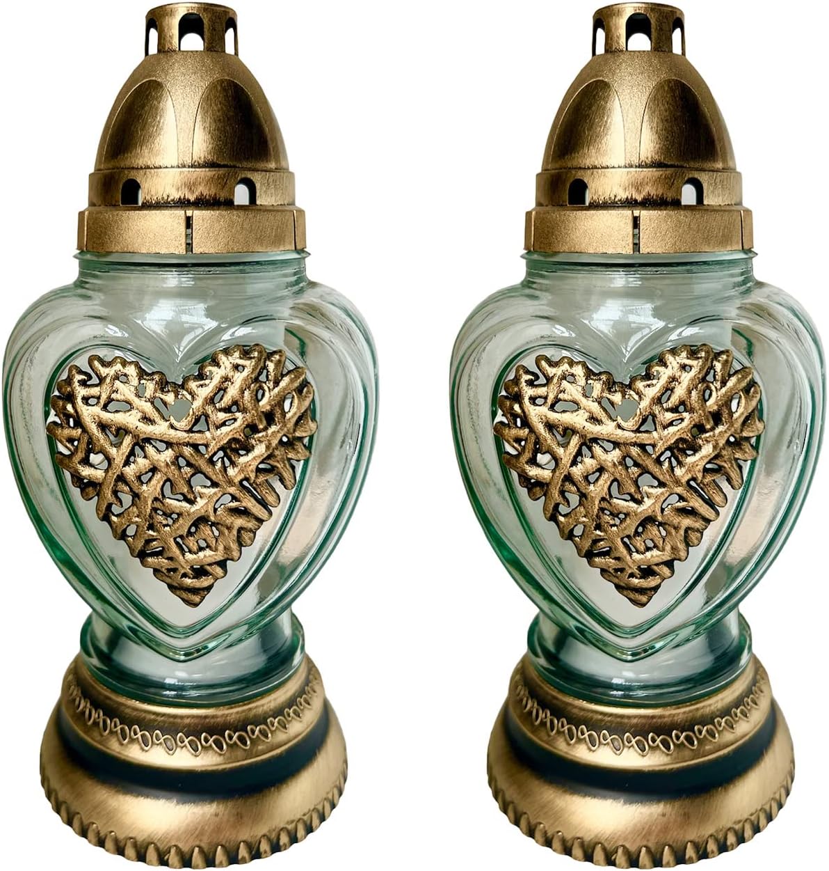 White Glass Memorial Candle with Heart - 2-Pack