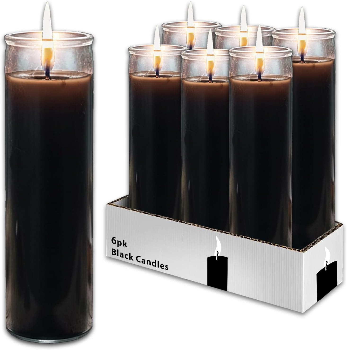 Black Prayer Glass Candles – 6-Pack for Vigils & Blessings | Bulk 8" Kit