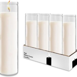 White Prayer Glass Candles - 4 Pack, 8" Bulk Set