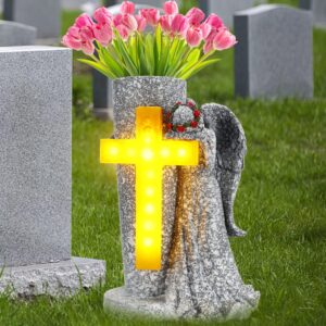 Angel Garden Statue Vase with Solar Cross Lights