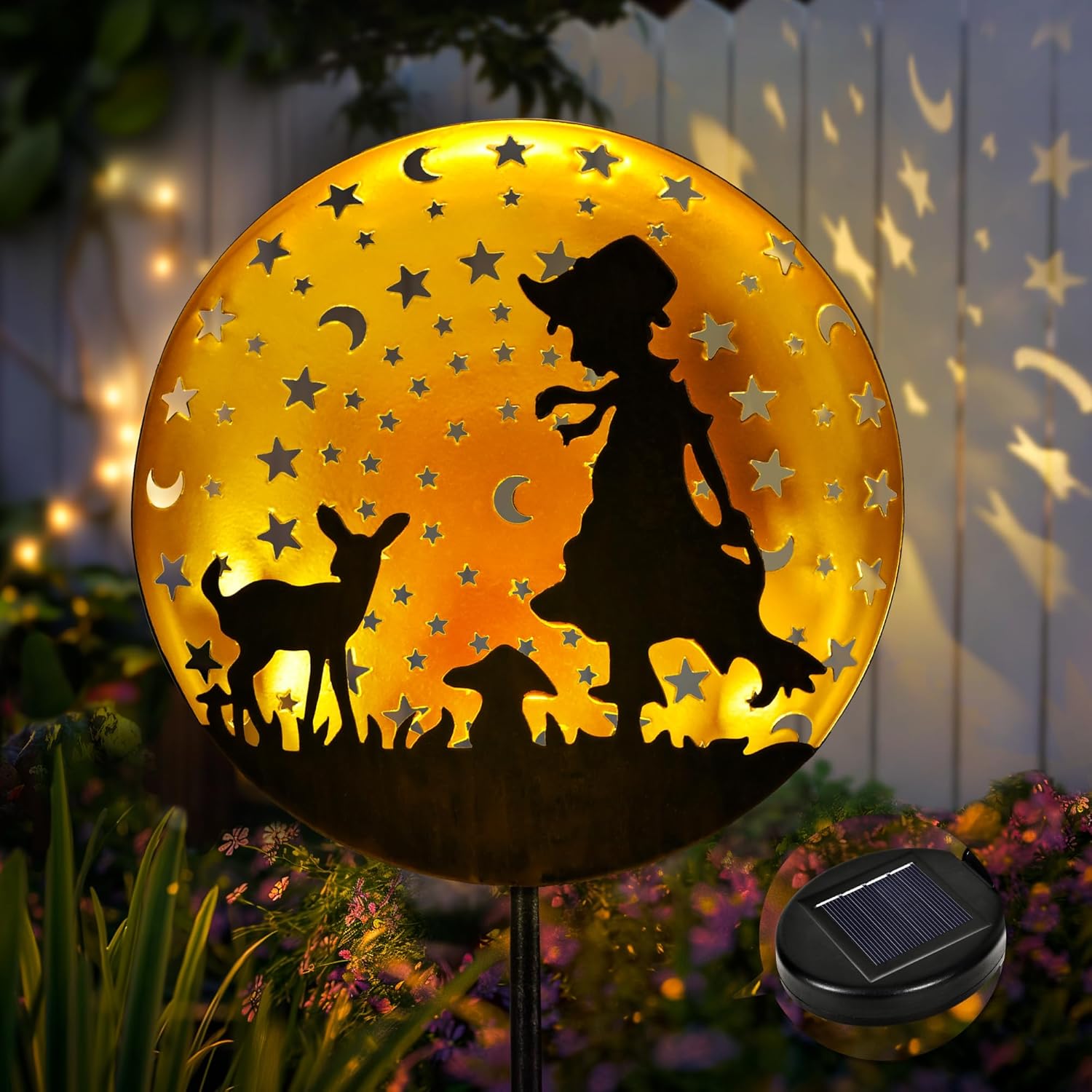 Solar Lamb Garden Light, Metal Shepherdess Stake, Outdoor Decor
