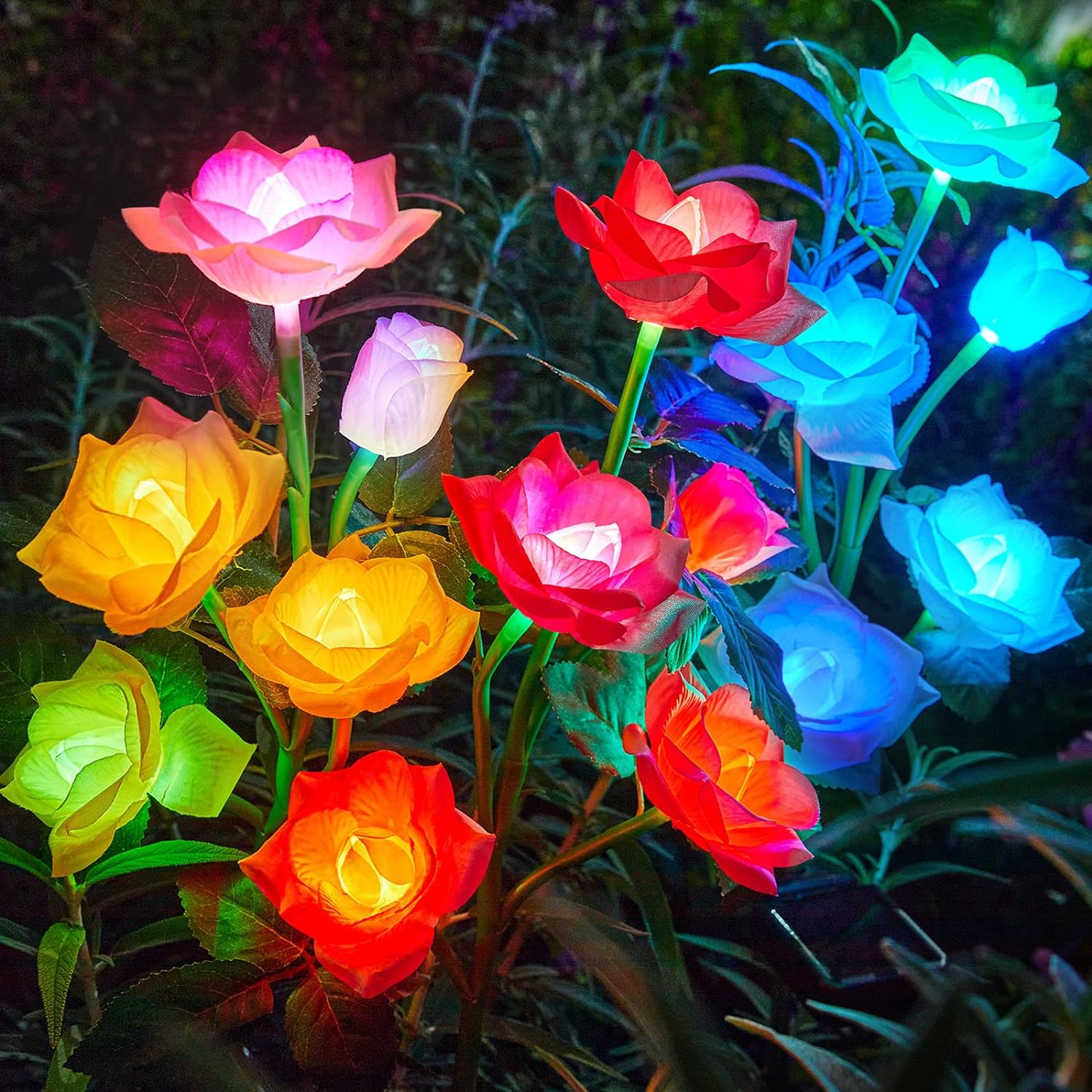 RECHOO Solar Flower Lights - 3 Pack, 15 LED Garden Decor