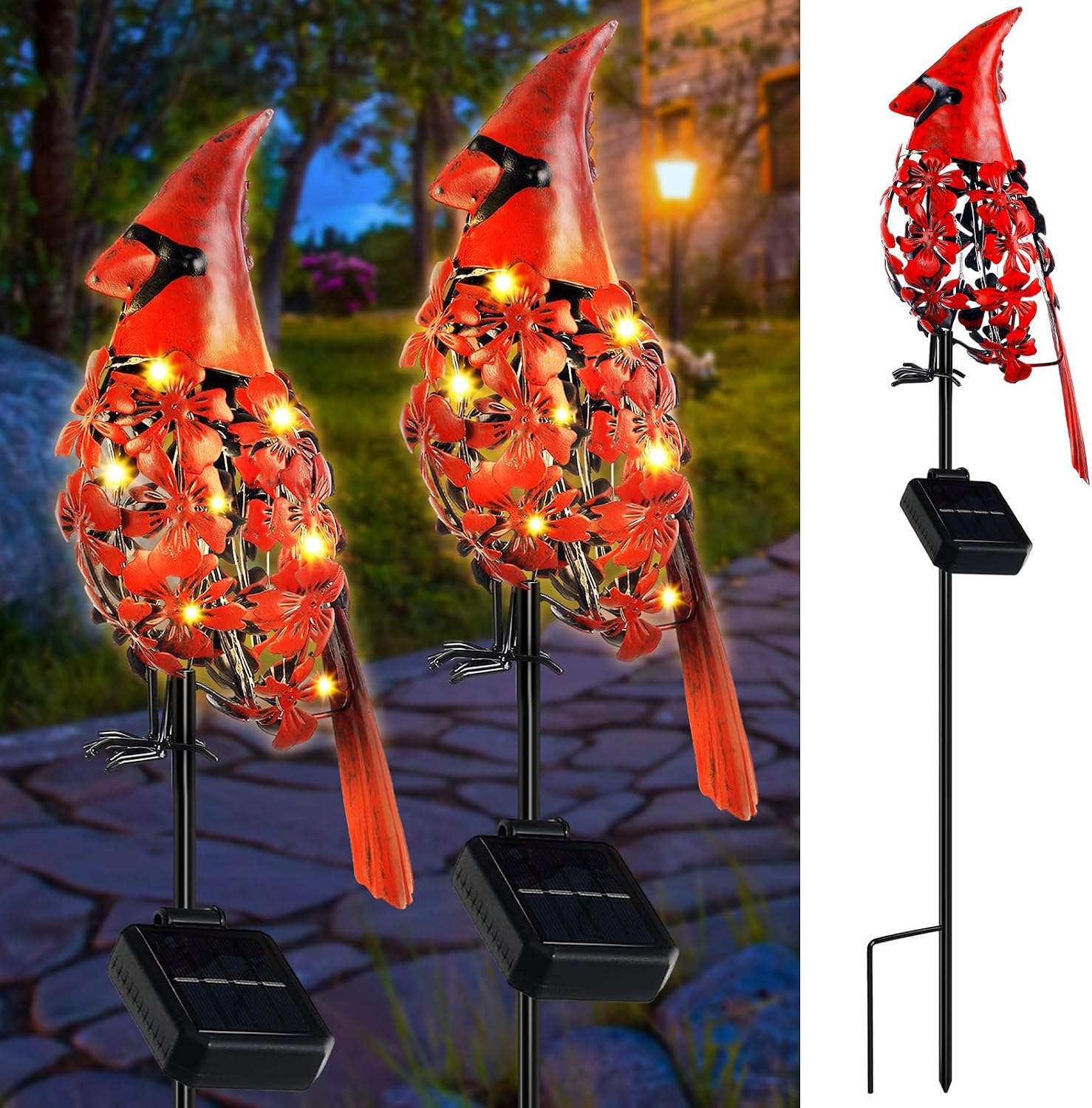 VIHOSE Cardinal Solar Lights - Outdoor Garden Decor (2 Pack)