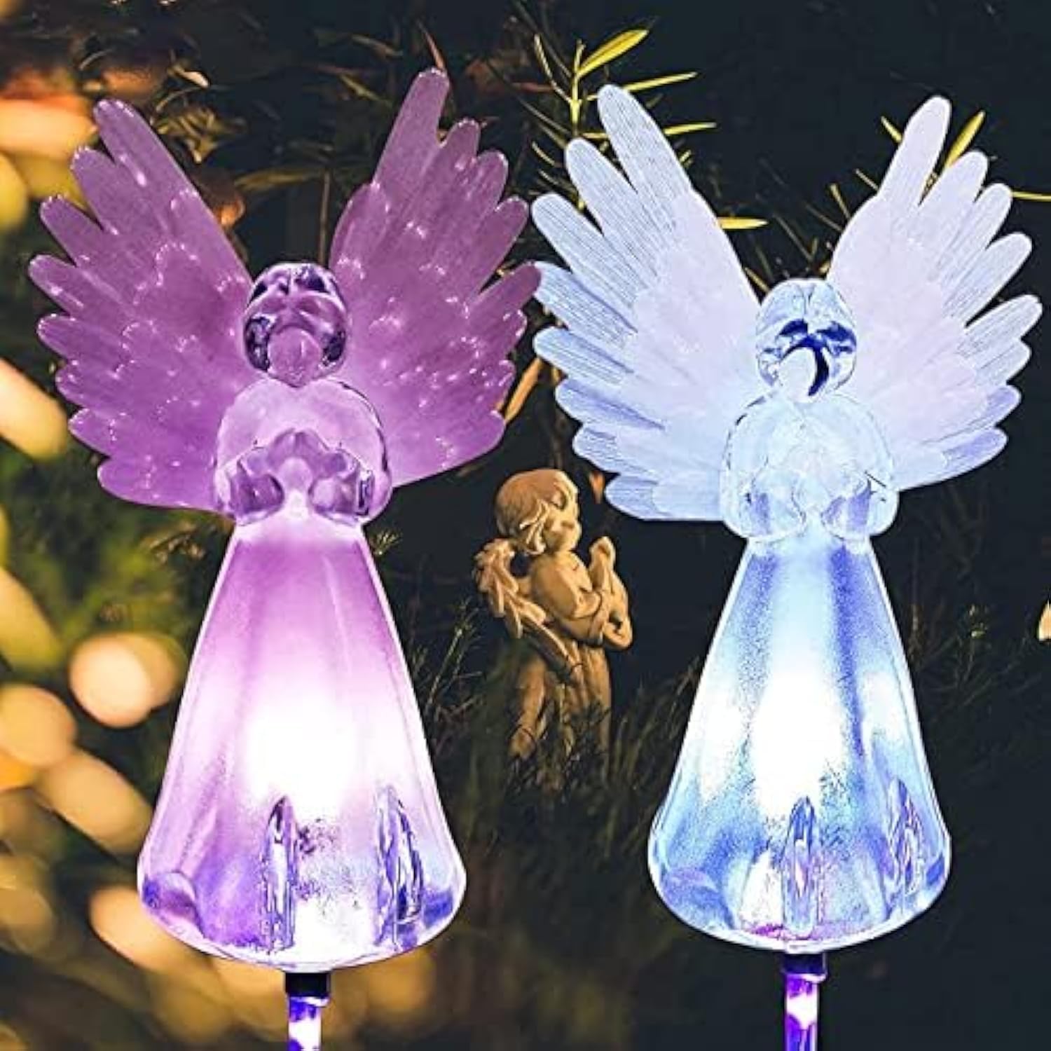 Angel Solar Lights, 2-Pack, Color Changing Solar Garden Lights