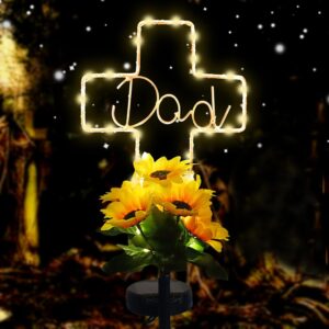 Solar Cross Sunflower Memorial Lights for Dad's Grave