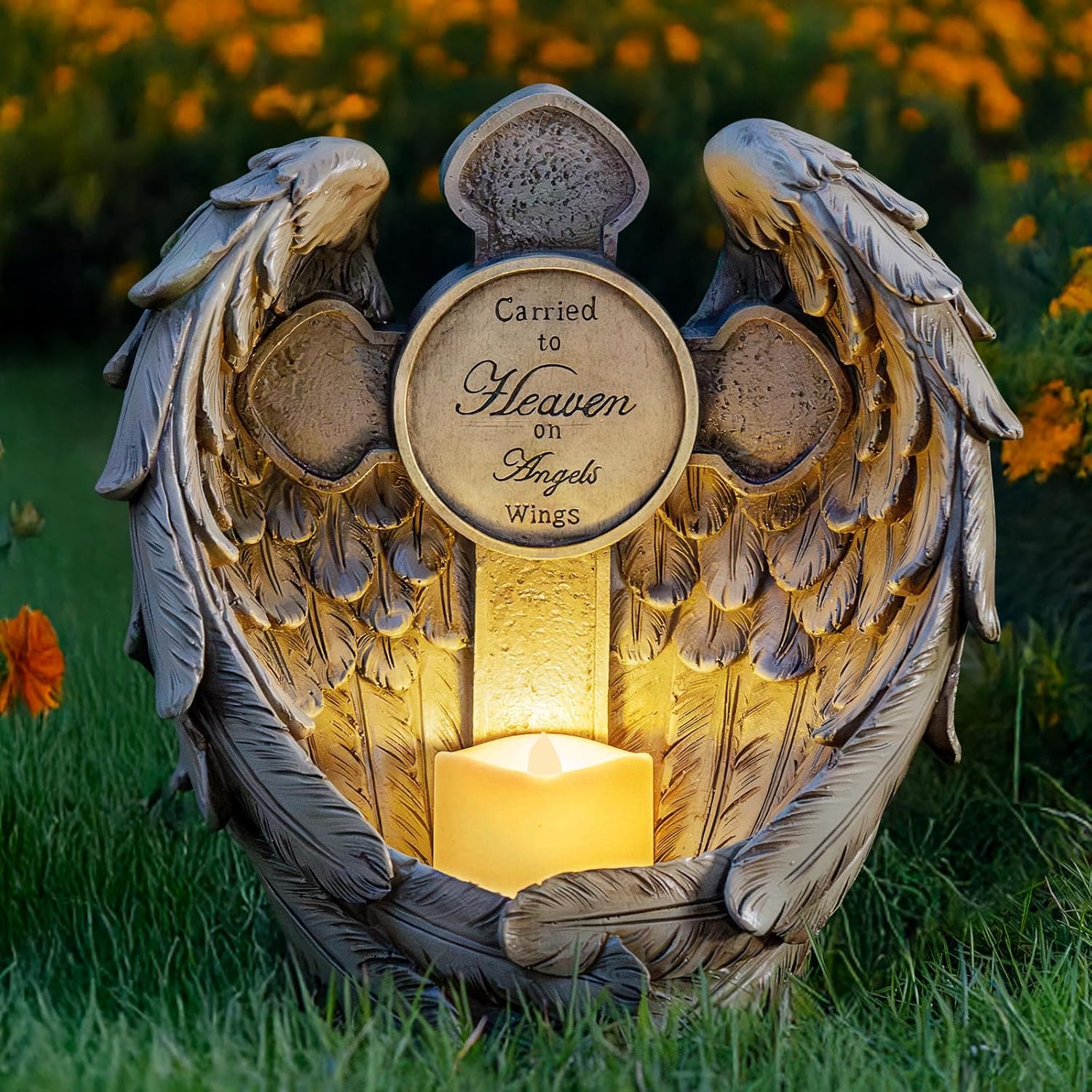 Angel Wings Cross Solar LED Memorial Garden Statue