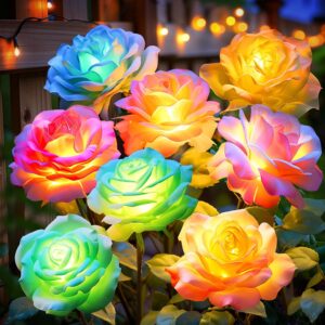 Solar Rose Lights Outdoor - 4 Pack, IP65 Waterproof LED Garden Stakes