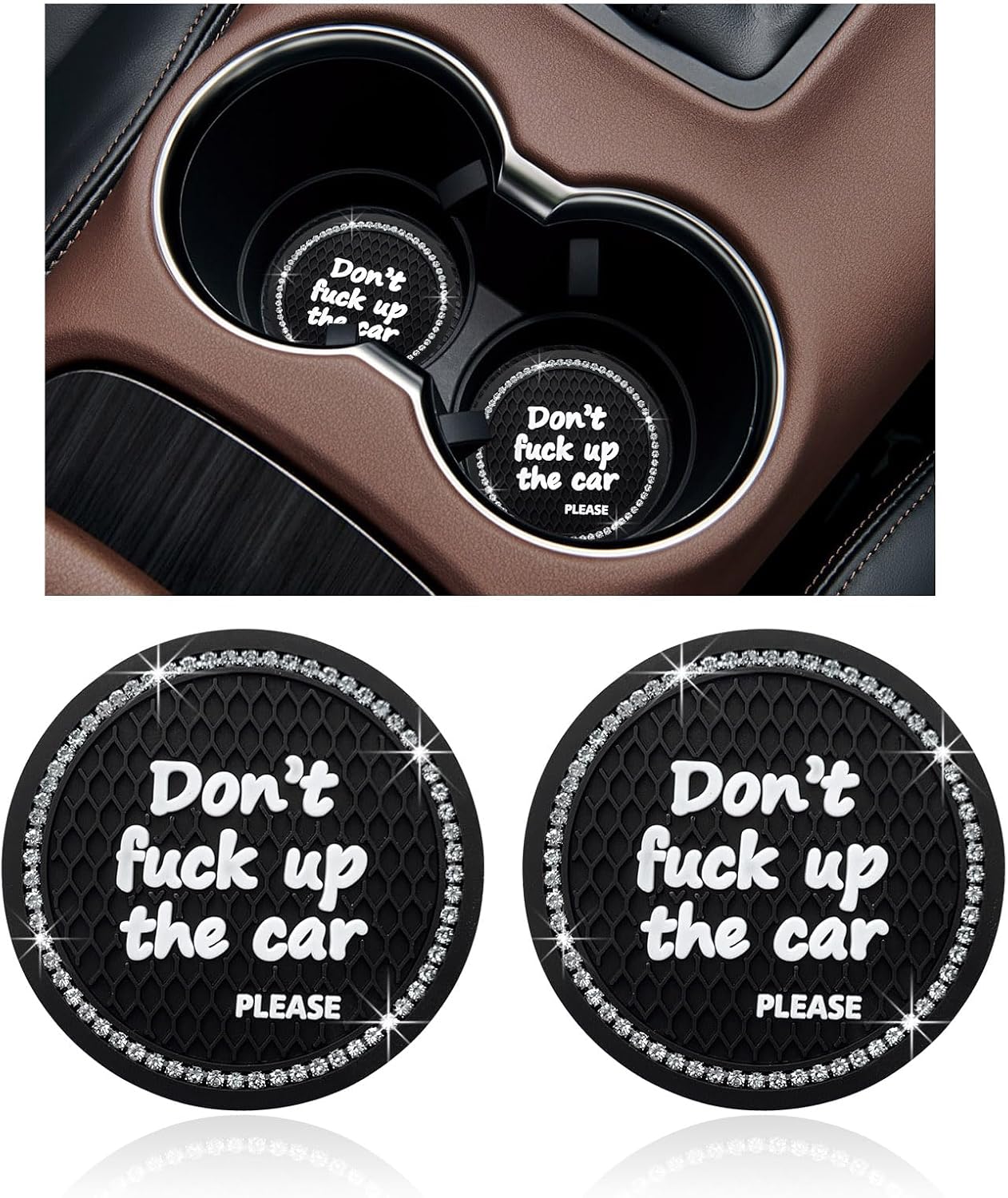 Ziciner 2-Pack Sparkling Car Cup Holder Coasters - Black
