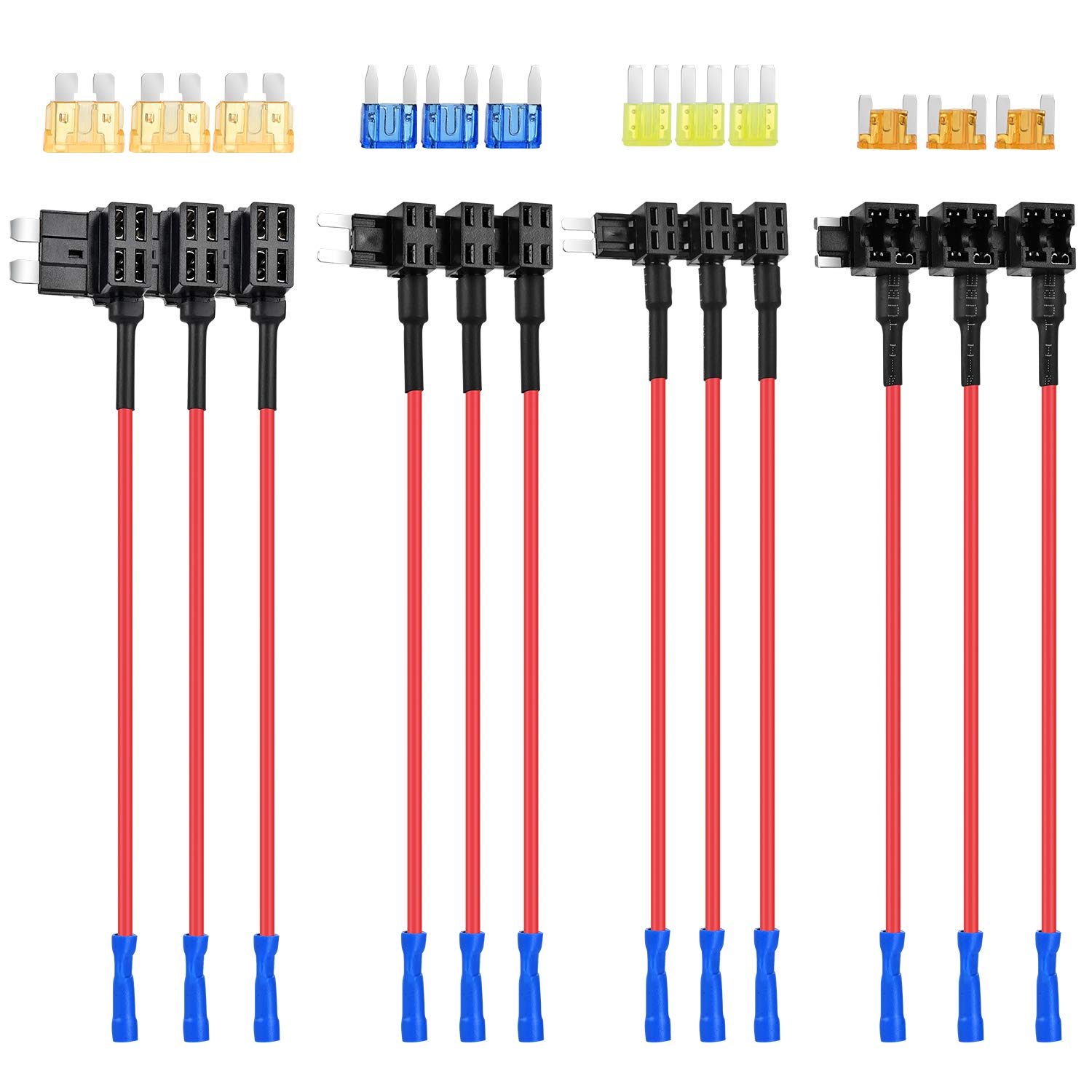 Nilight 12V Car Fuse Tap Kit - 4 Types - 12 Pack