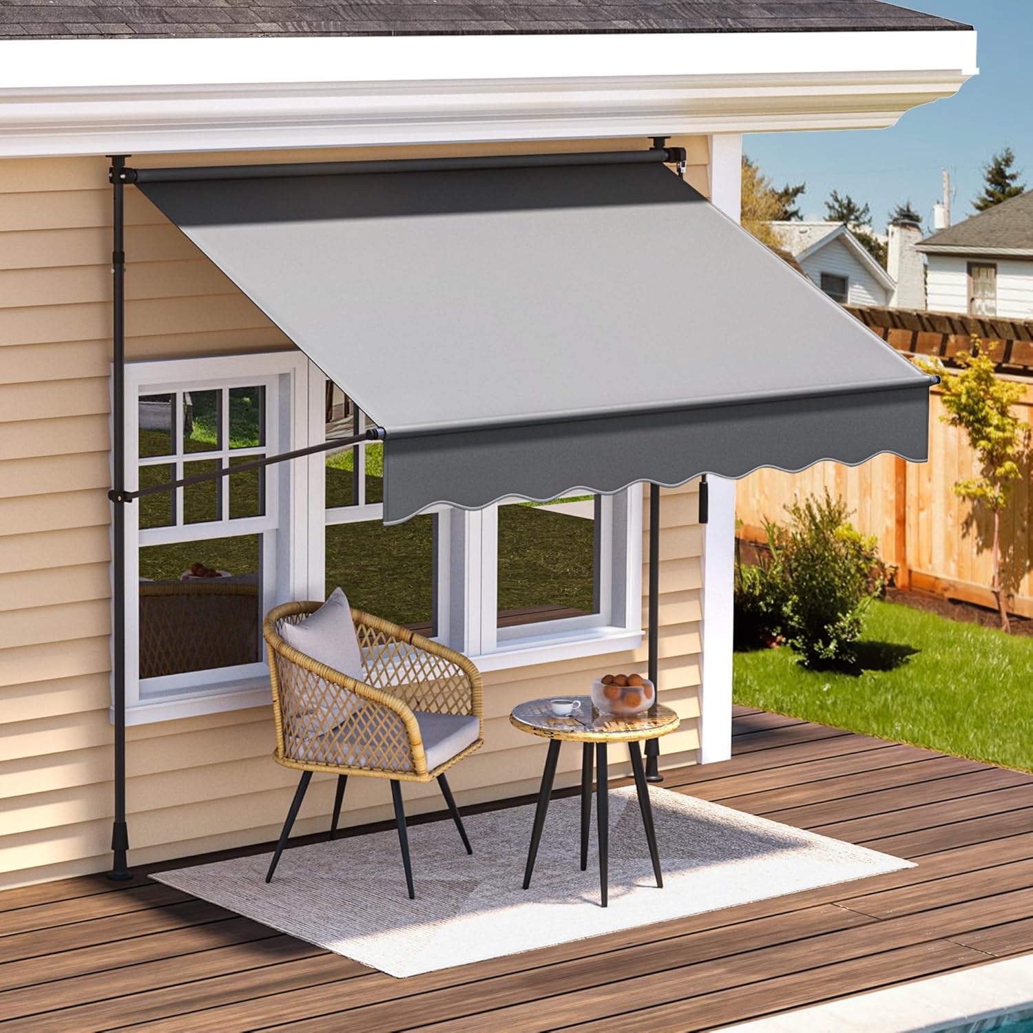 YITAHOME 59in Manual Retractable Awning, Dark Gray