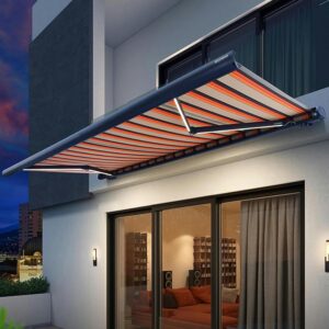 Motorized Retractable Patio Awning with LED Lighting