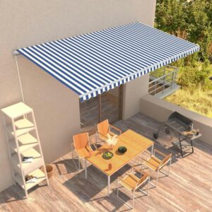 600cm Manual Patio Awning, Blue & White Shade Canopy