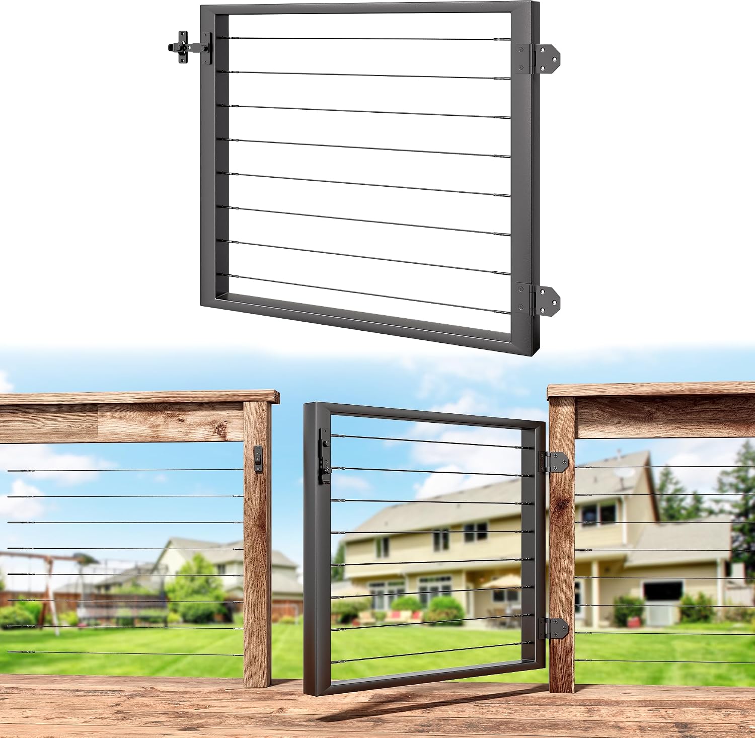 Black Stainless Steel Cable Railing Gate - Left Swing