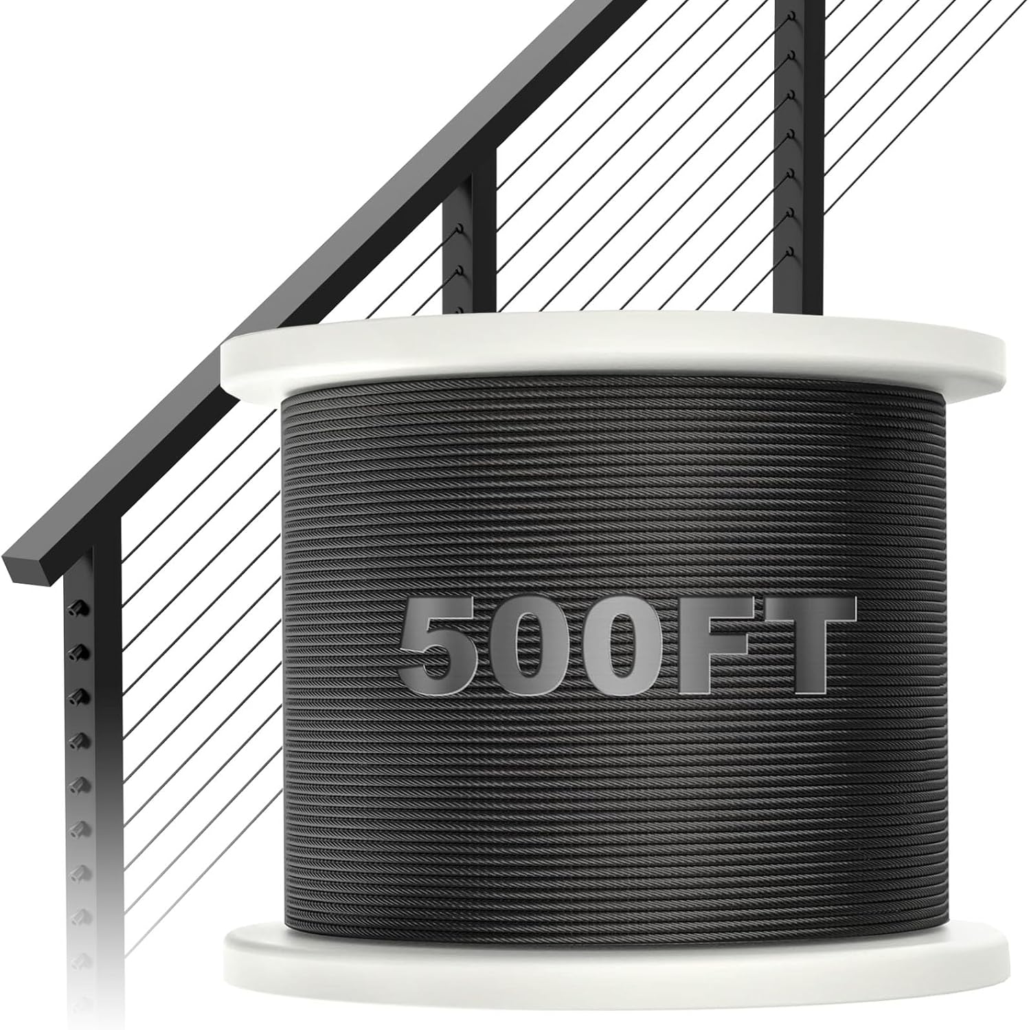 BLIKA 500FT Black Stainless Steel Cable 1/8" T316 Marine Grade