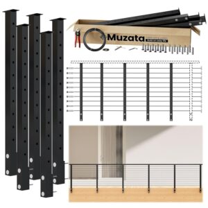 Muzata 5-Post Cable Deck Railing Kit - 36" Black