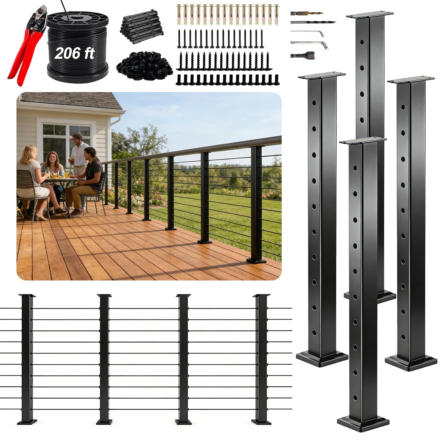 12-20 ft Black Cable Railing Kit, 4 Pack