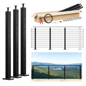 Muzata Black Cable Railing Kit - 8-12ft, 3-Level Set