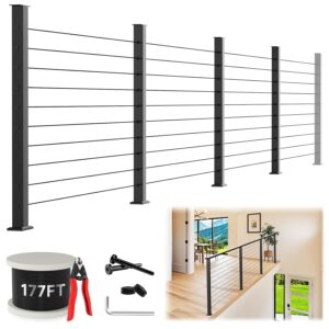 36" Black Stainless Steel Cable Railing Kit - 177ft Wire