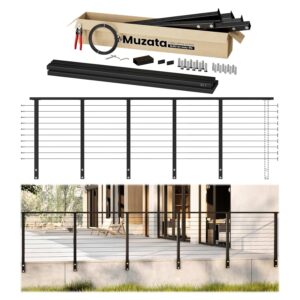 Muzata Black Cable Railing Kit 16-20ft w/Handrail