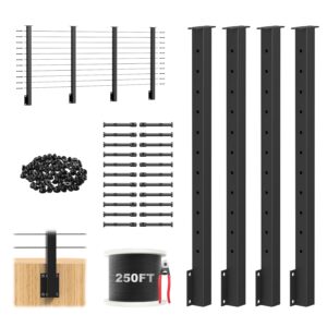 36" Side Mount Cable Railing Kit w/ 4 Posts & Wire Rope