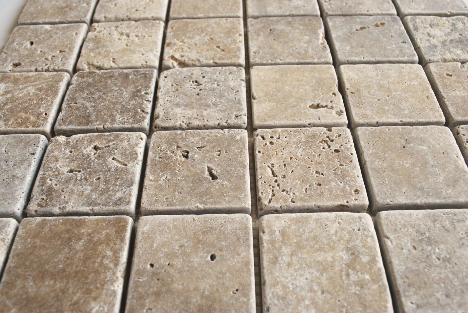 Walnut Travertine Mosaic Tile - 2x2 Sheets, 12x12 Mesh