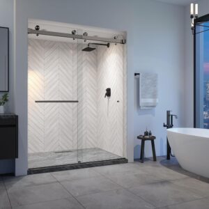 VITRA-200 56.5-59in Sliding Shower Door, 78in Black Glass