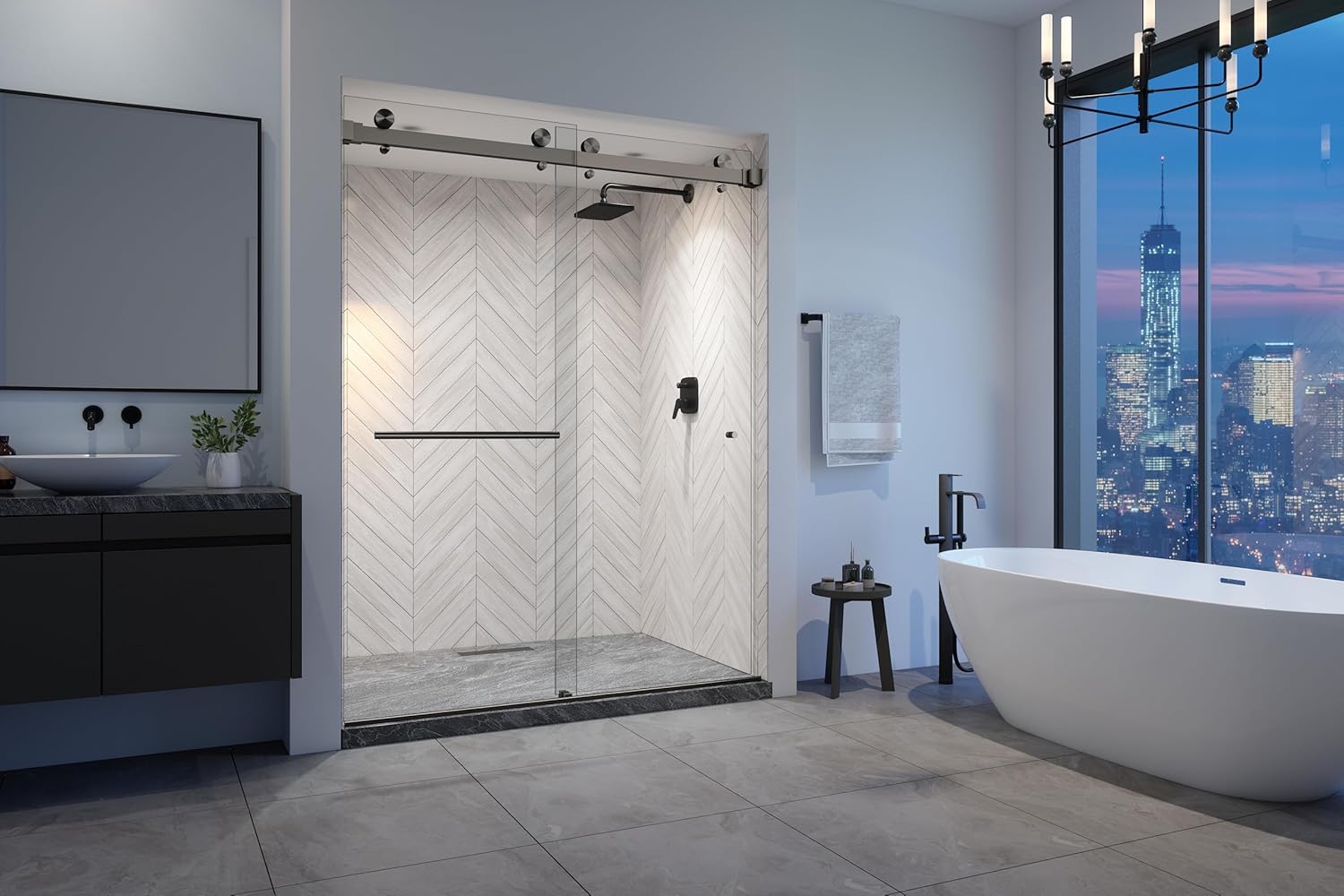 VITRA-200 56.5-59in Sliding Shower Door, 78in Black Glass