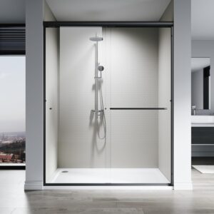60" x 76" Sliding Shower Door, Matte Black Tempered Glass