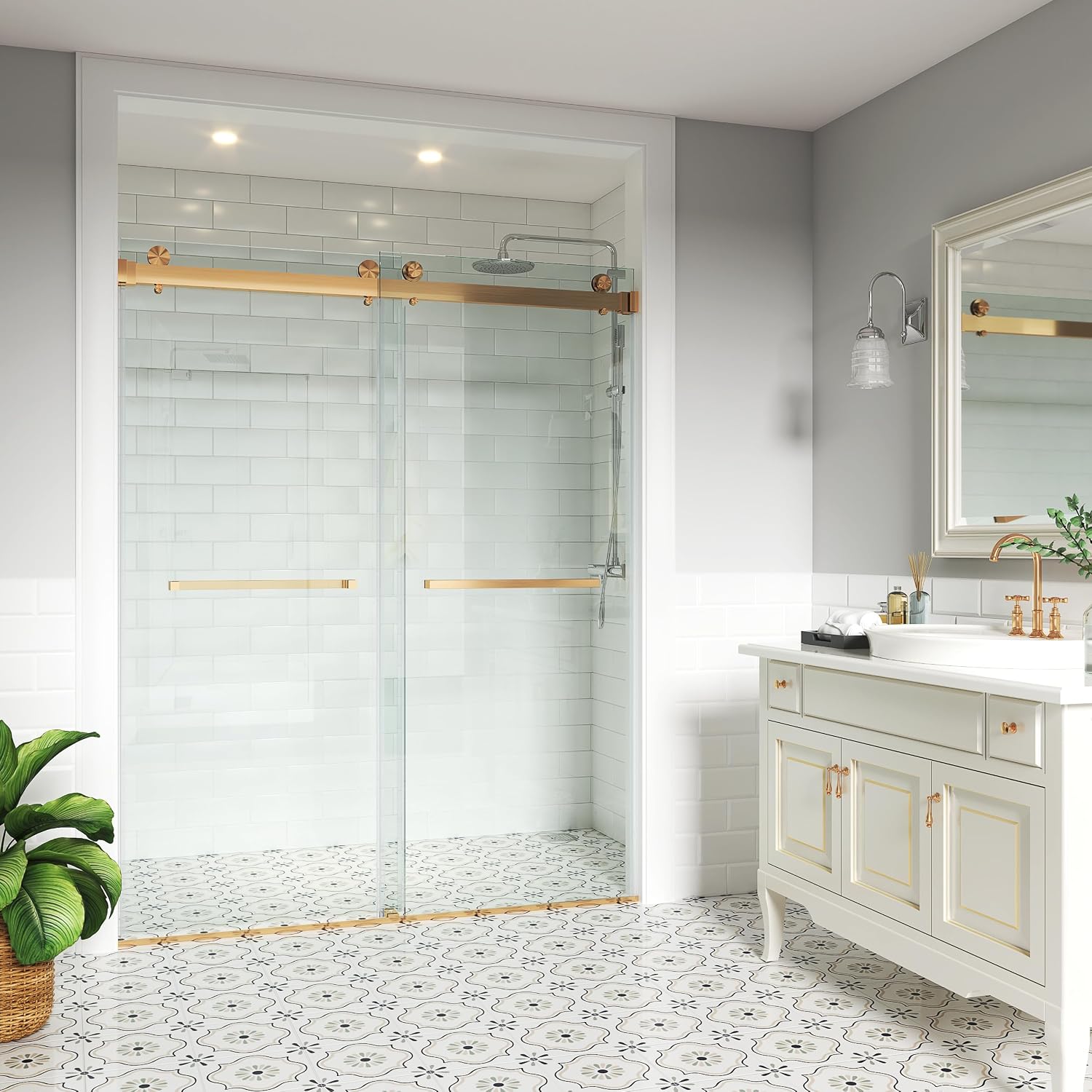 62-66in Double Sliding Glass Shower Door 76in H
