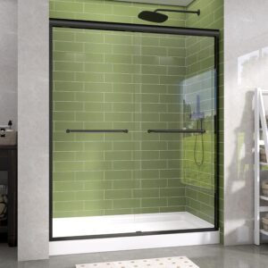 GETPRO 60in Sliding Shower Door, Black, 1/4in Glass