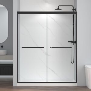 ENSO SENKA 56-60" W x 72" H Semi-Frameless Bypass Door, Matte Black