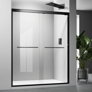 Matte Black Glass Shower Door 56-60" x 72" Semi-Frameless