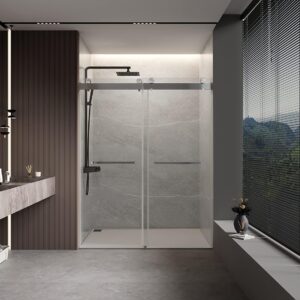 60in Frameless Glass Shower Door, Nickel Finish