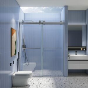 60in Double Sliding Shower Door, Chrome Frameless Soft Close