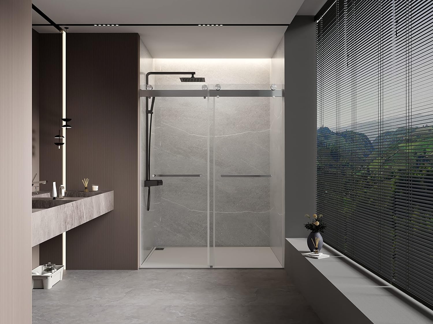 60in Double Sliding Shower Door, Frameless, Soft-Close